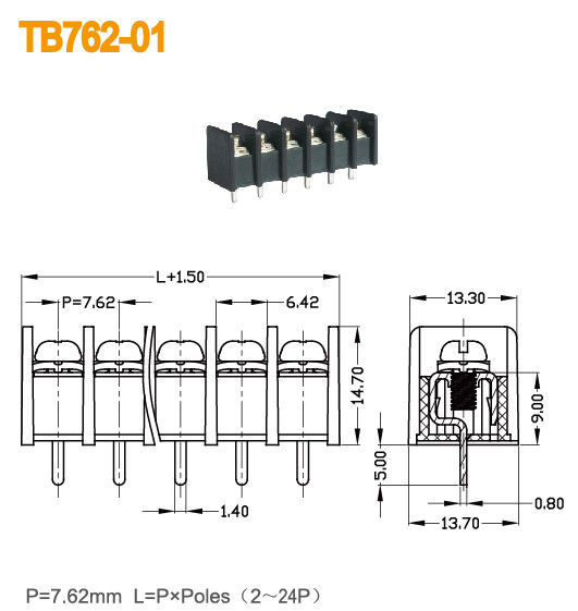 Single Level Pluggable Terminal Block 2 - 24 Pin Pitch For LED Switch Power