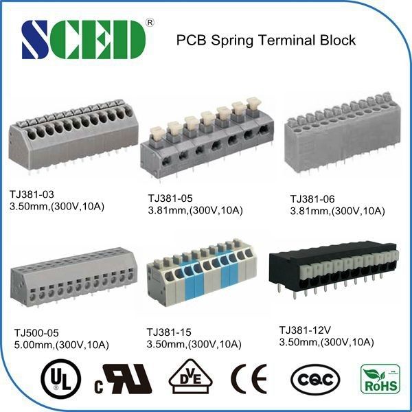 Durable High Voltage Screwless Spring Clamp Terminal Block 300v 10A