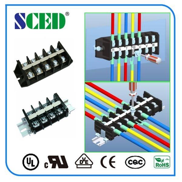 PCB Panel Mount Terminal Block 11.50mm 600V 30A PC Black Screw Terminal Connector