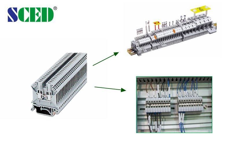 2.5mm2 Rail Mounted Terminal Blocks , Grey 600V Feed Through Electrical Terminal Connectors