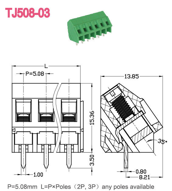 Nickel plated Green Screw Terminal Blocks Brass UL94 V - 0 10A 300V