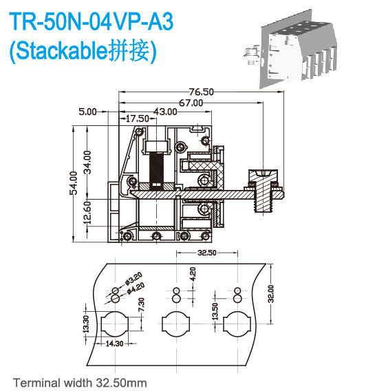 Copper Through Panel Terminal Blocks PA66 UL94 V0 Steel Tin Plated