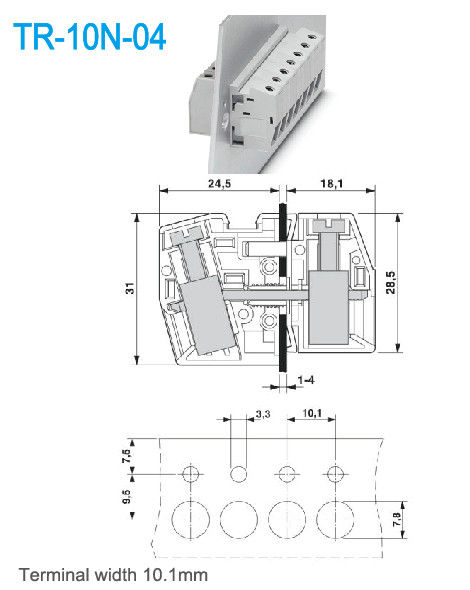 Through Panel Terminal Blocks 10.1mm Pitch 300V 65A Brass UL94 V0 2P-24