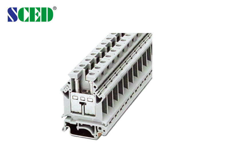 Grey 12.2mm Width 101A Din Rail Terminal Blocks 800V 25mm2 Brass