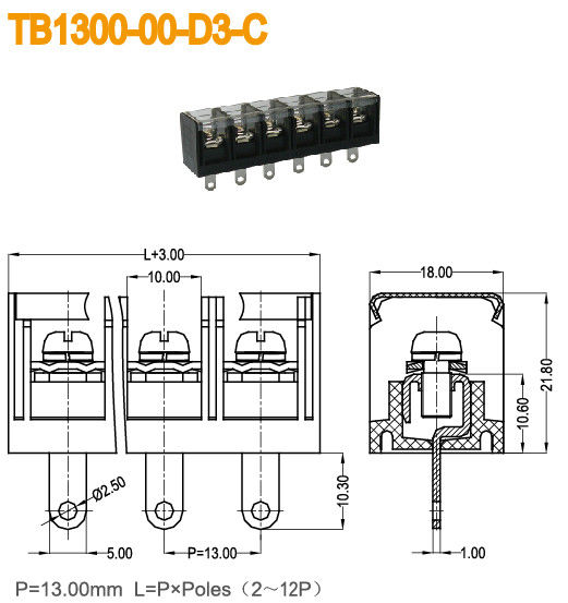 High Voltage Barrier Terminal Block With Plastic Cover 40A Brass 2-12 Poles 20-8 AWG