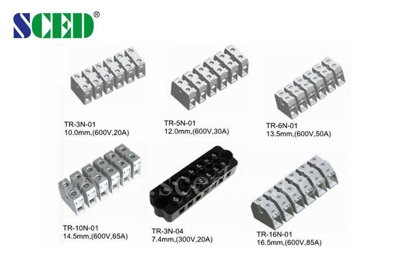 Grey 600V 50A Panel Mount Terminal Block Connector , PA66 Copper Conduction Board Connector