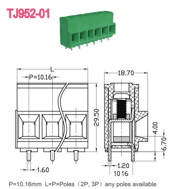 Euro Raising Series 57A PCB Terminal Block 10.16mm Pitch 2-16 Poles