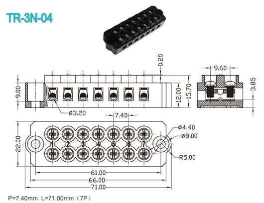 7 Poles plug in terminal block connector 300V / 20A Black 12-16 AWG Brass M3 Screw