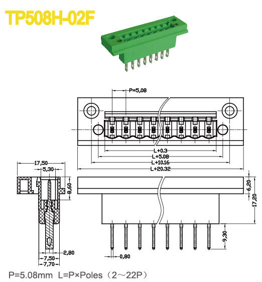 Green Male Header Plug In Terminal Block with Flange 5.08mm 18A Sockets PA66 2-22 Poles
