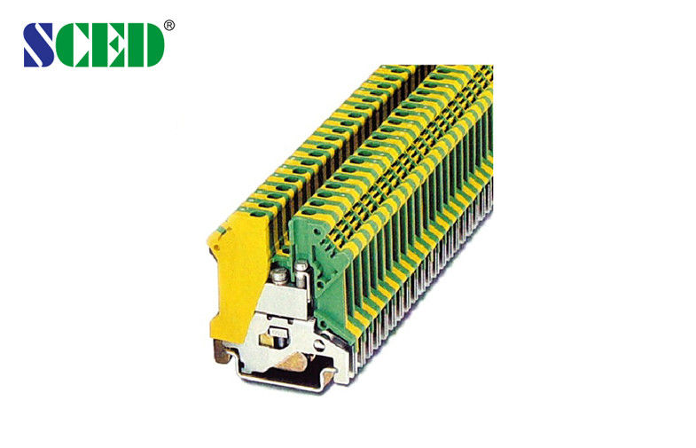Ground Din Rail Terminal Blocks 4mm2 Brass 6.2mm 26-10 AWG M3 Screw Green and Yellow