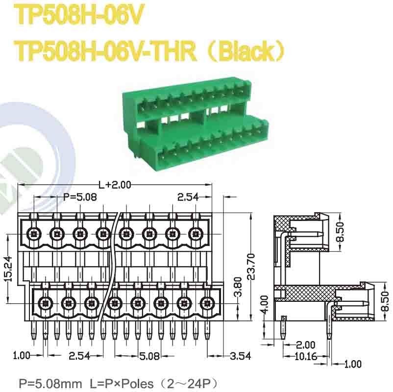 PA66 Pluggable Terminal Block Male Sockets Header Double Level Pitch 5.08mm 300V 18A
