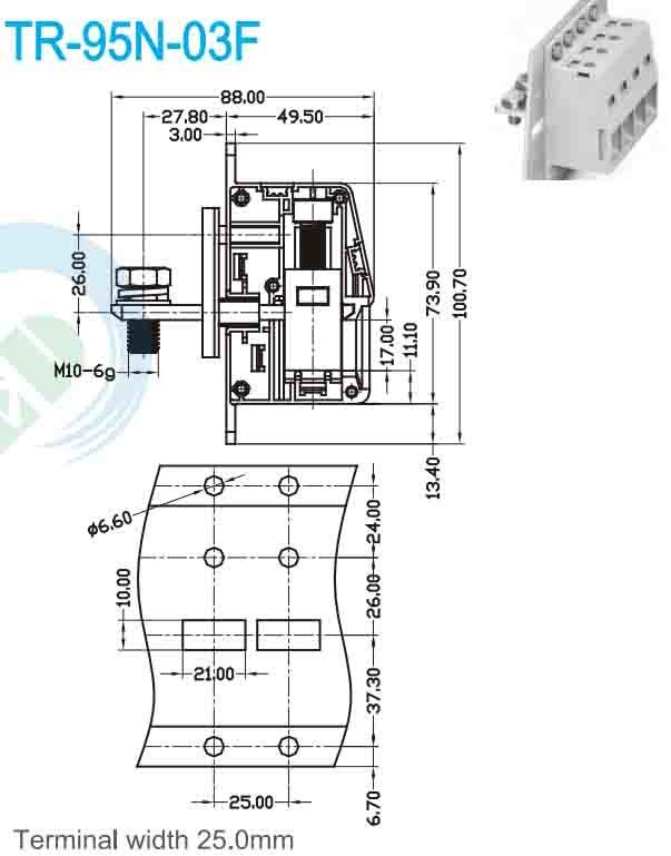 Grey 25.00mm Through Panel Terminal Blocks Connection Copper 300V 230A M8 Steel Screw