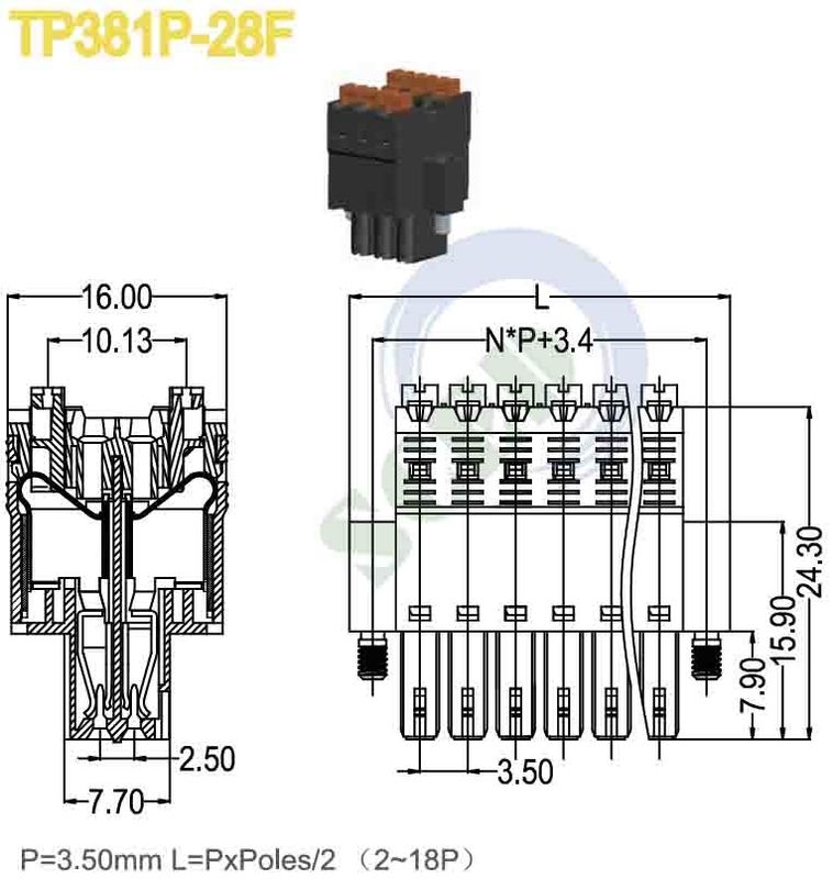 Plug-in Terminal Block Connector with 3.50mm Pitch 300V 10A Rating and PA66 UL94 V-0 Material