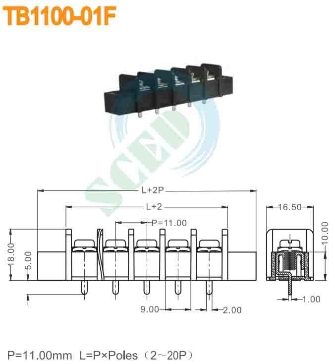 30A 300V Barrier Terminal Block For Electric Lighting 11.00mm 10-18AWG