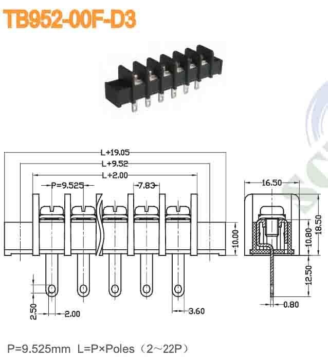 PBT Insulation Material Barrier Terminal Block 2 to 24 Poles Number of Contacts 2P to 24P Electrical Connection Terminal